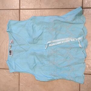 Vintage Edward Irish Linen Turquoise Blue Embroidered Camisole Top Size Large